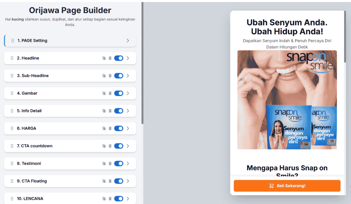 [Antarmuka Drag and Drop Orijawa Page Builder]